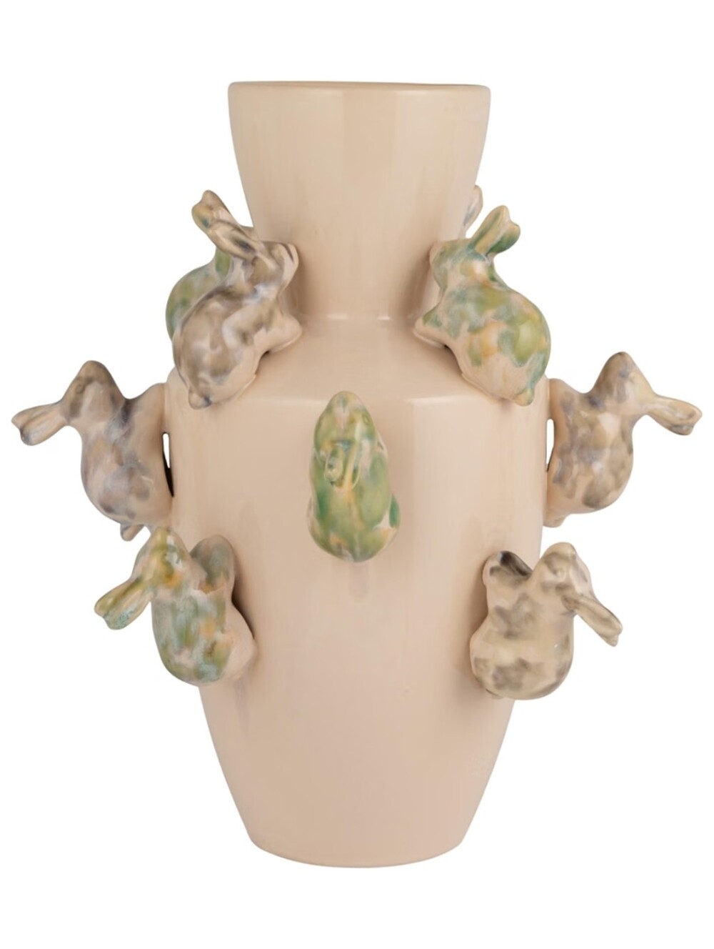 Creative Co-Op NWT 15"H Stoneware Reactive Glaze 3D Rabbits Vase Tan/Green